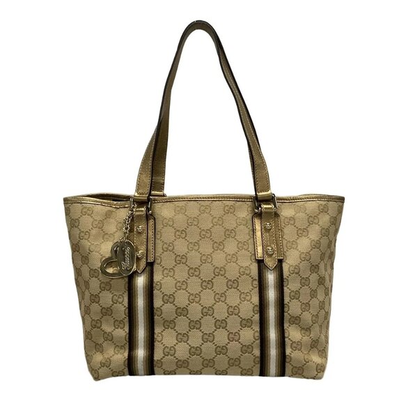 GUCCI GG Beige Gold Jacquard Leather Tote Bag 435-082725 - Picture 1 of 14